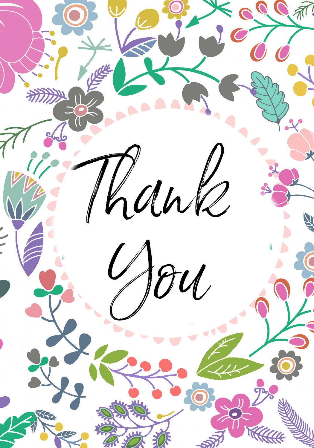 Floral thank you card in a portrait design.