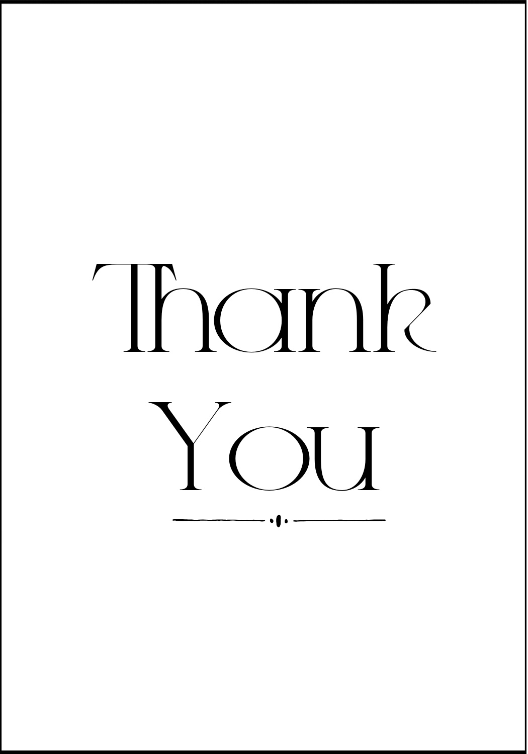 Modern thank you card in black ink.