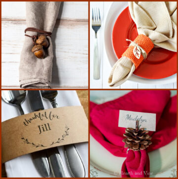 Four different Thanksgiving napkin rings in a collage.