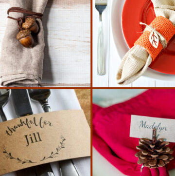 Four different Thanksgiving napkin rings in a collage.