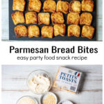 Boiled Parmesan bread bites over the ingredients including, mayo, Parmesan cheese, minced onion and Worcestershire sauce.