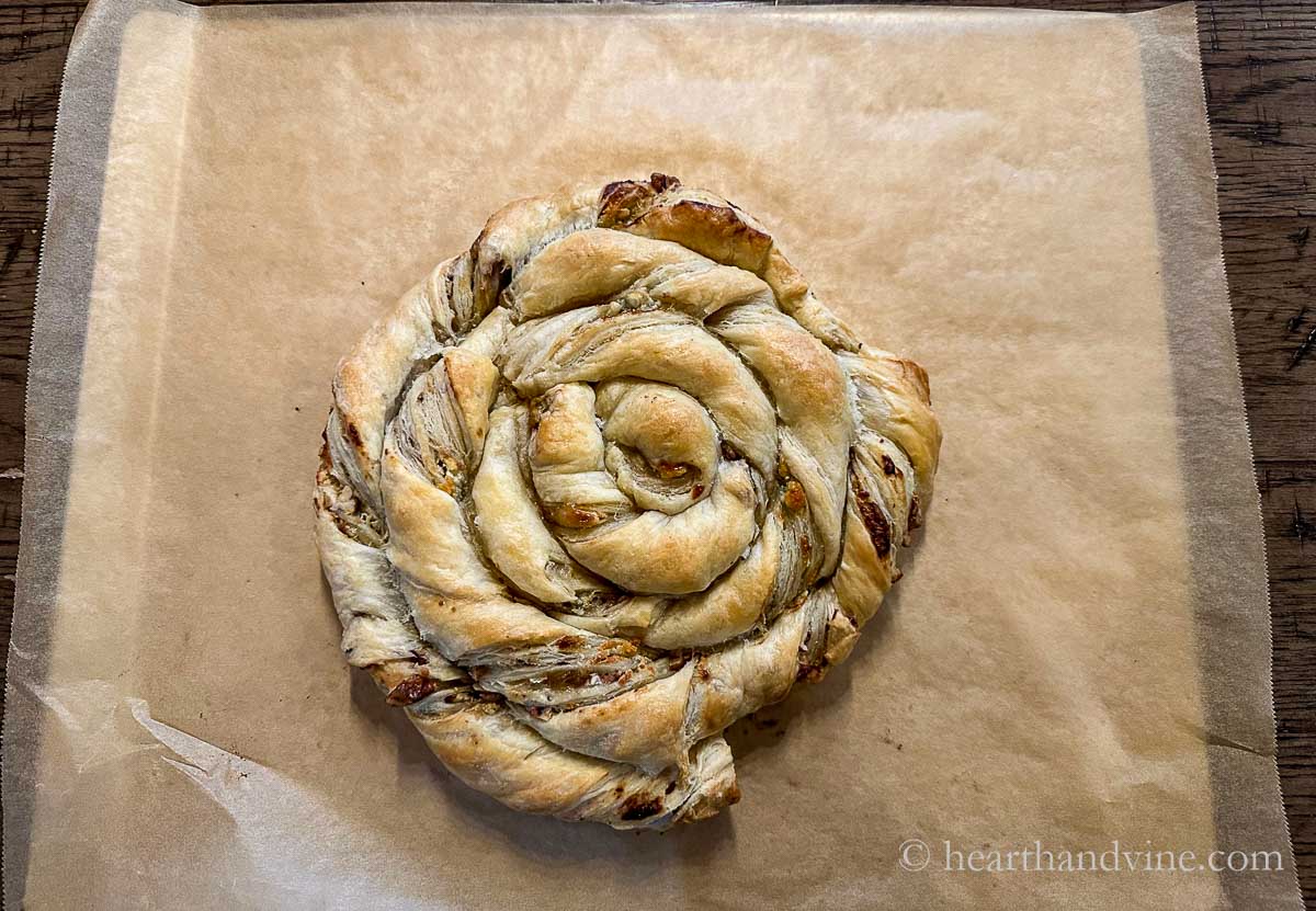 The blue cheese puff pastry spiral straight from the oven.