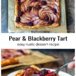 Blackberry and pear tart over a forkful of the same dessert.