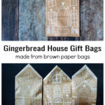 One gingerbread paper bag over a trio of the same craft bags.