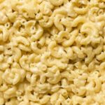 A closeup view of homemade macaroni and cheese.