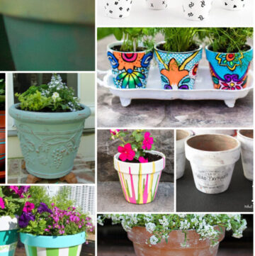 A collage of painted terracotta pots.