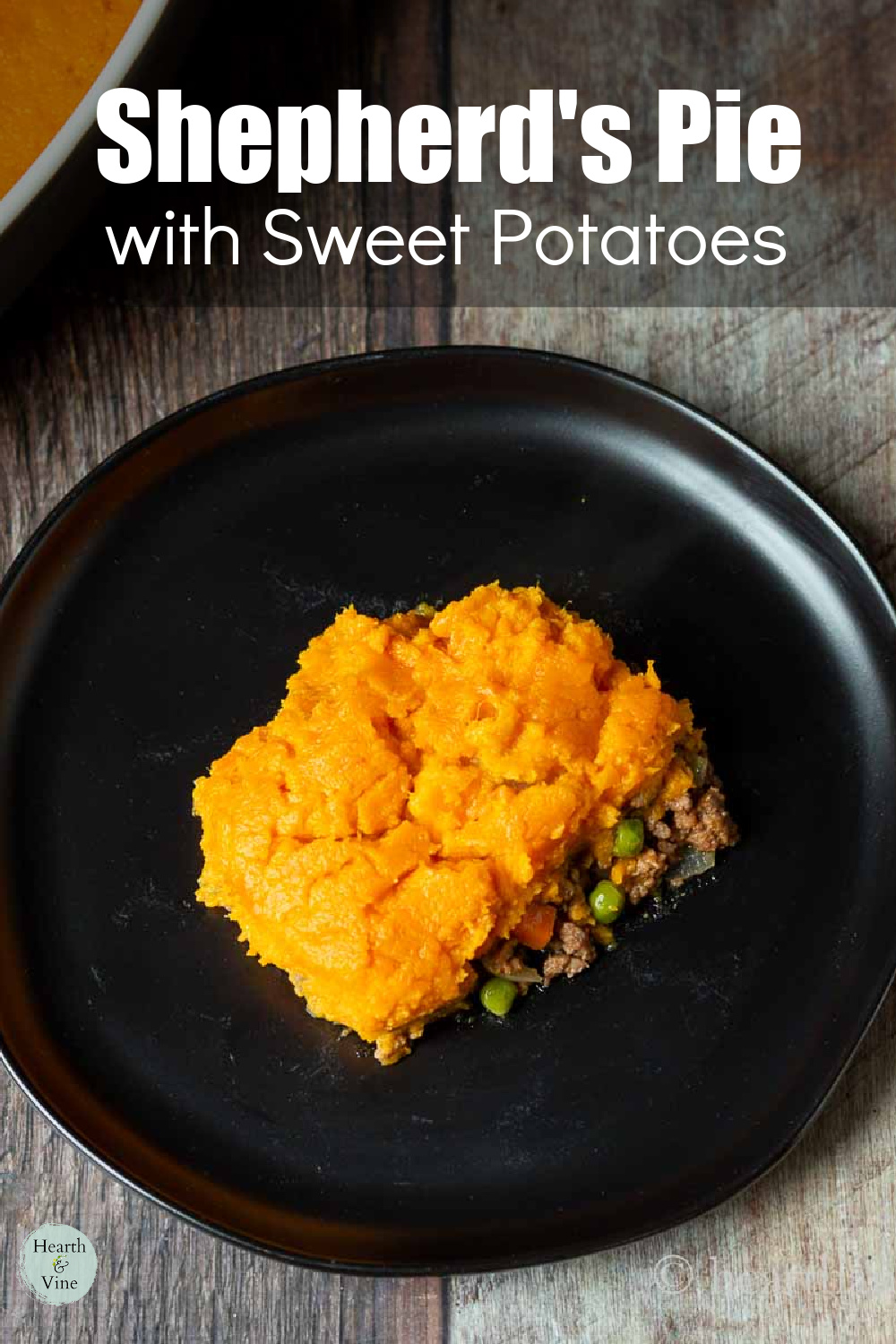 Serving of Shepherd's Pie with sweet potatoes and beef.