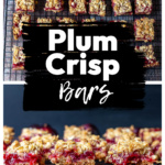 Cut up plum cobbler bars on a cooling rack.