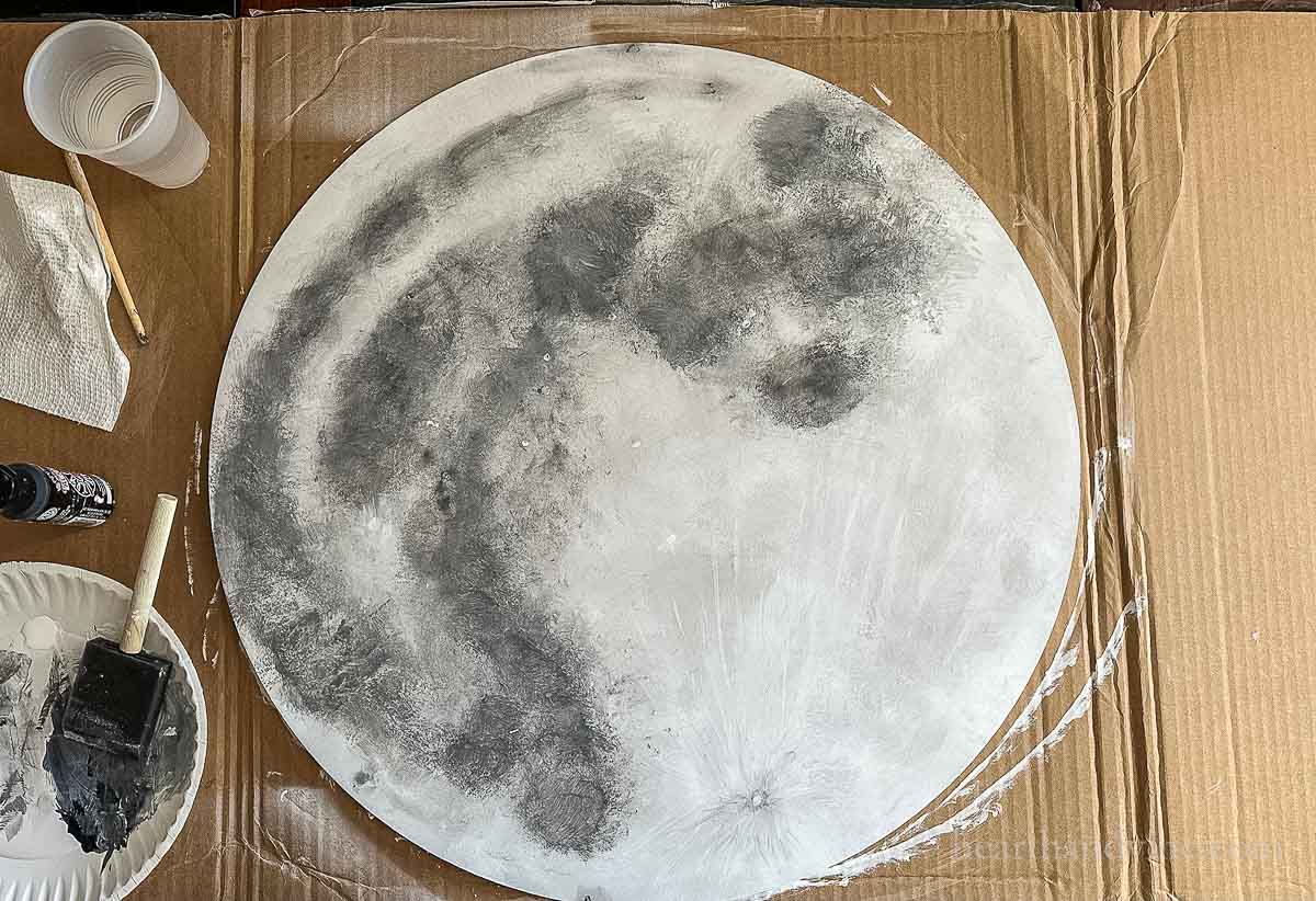 Full moon painted with white and back mixed craft paint.