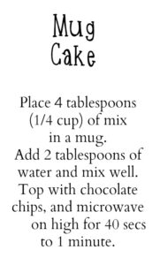 Mug cake instruction tag.