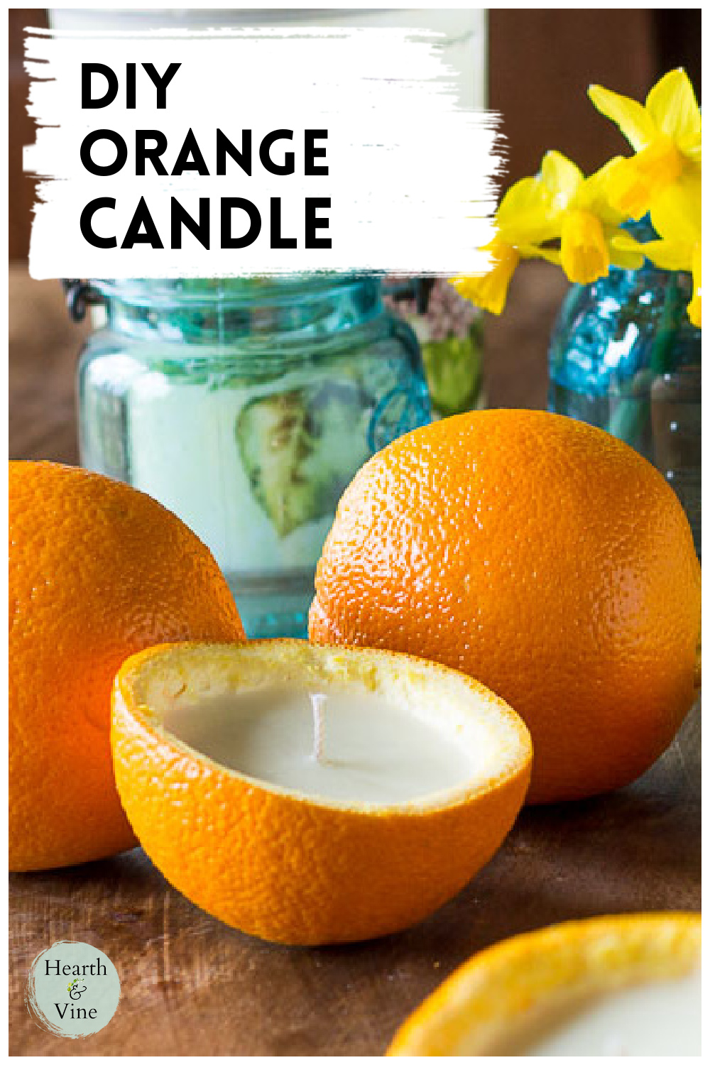 Half orange peels filled with wax and a center wick to create candles.