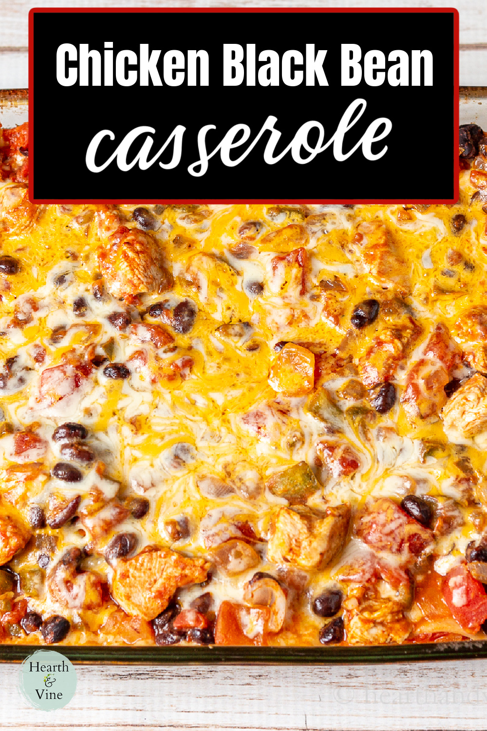 Close up look at the chicken black bean casserole.