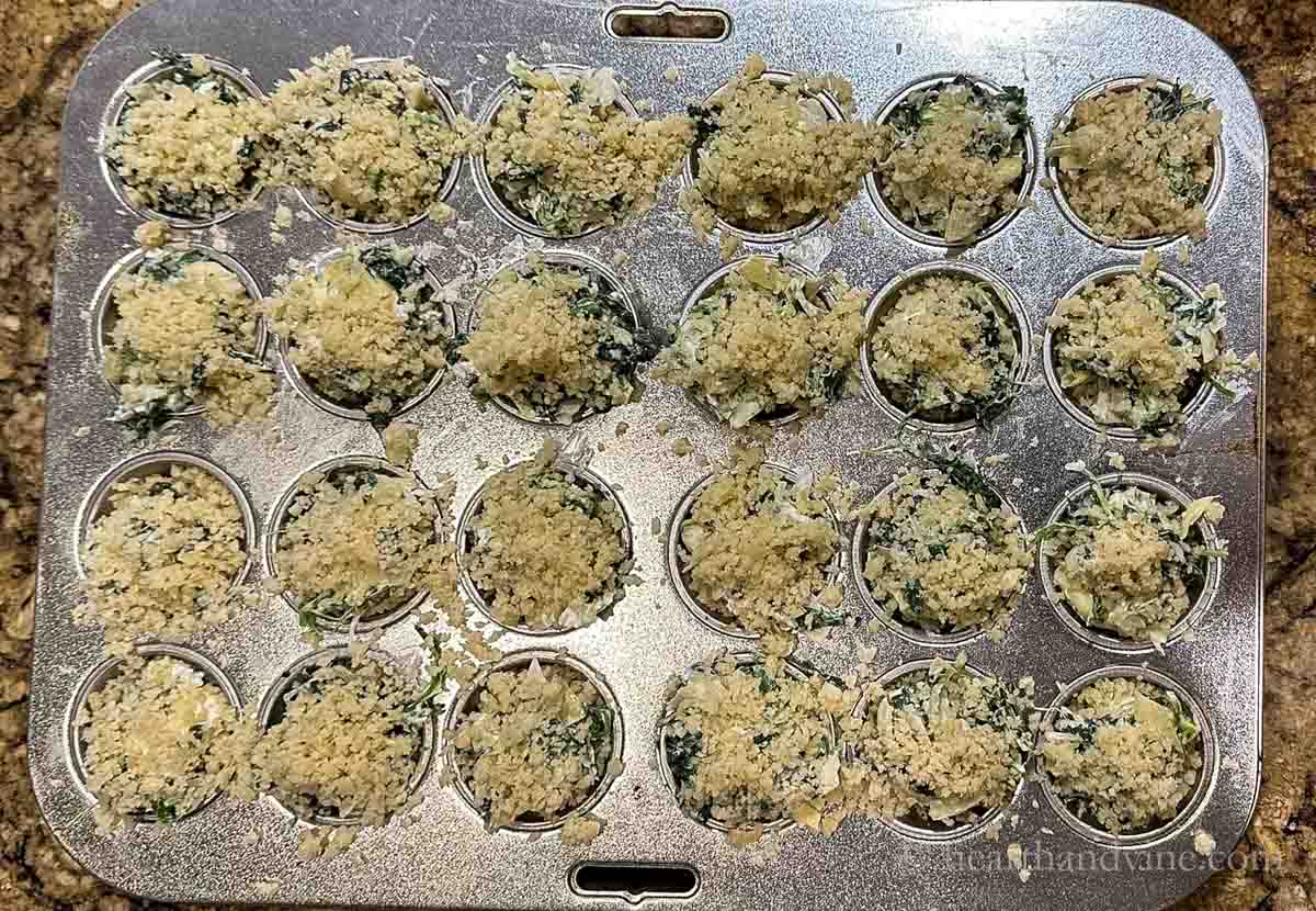 More breadcrumbs top the mini bites in the muffin tray.