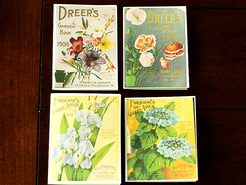 Four vintage seed packets make into greeting cards.