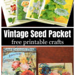Vintage seed packet cards over vintage seed packet coaster.
