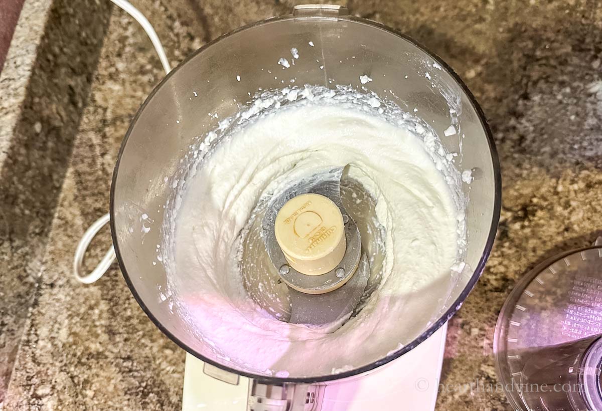 Whipping cottage cheese in a food processor.