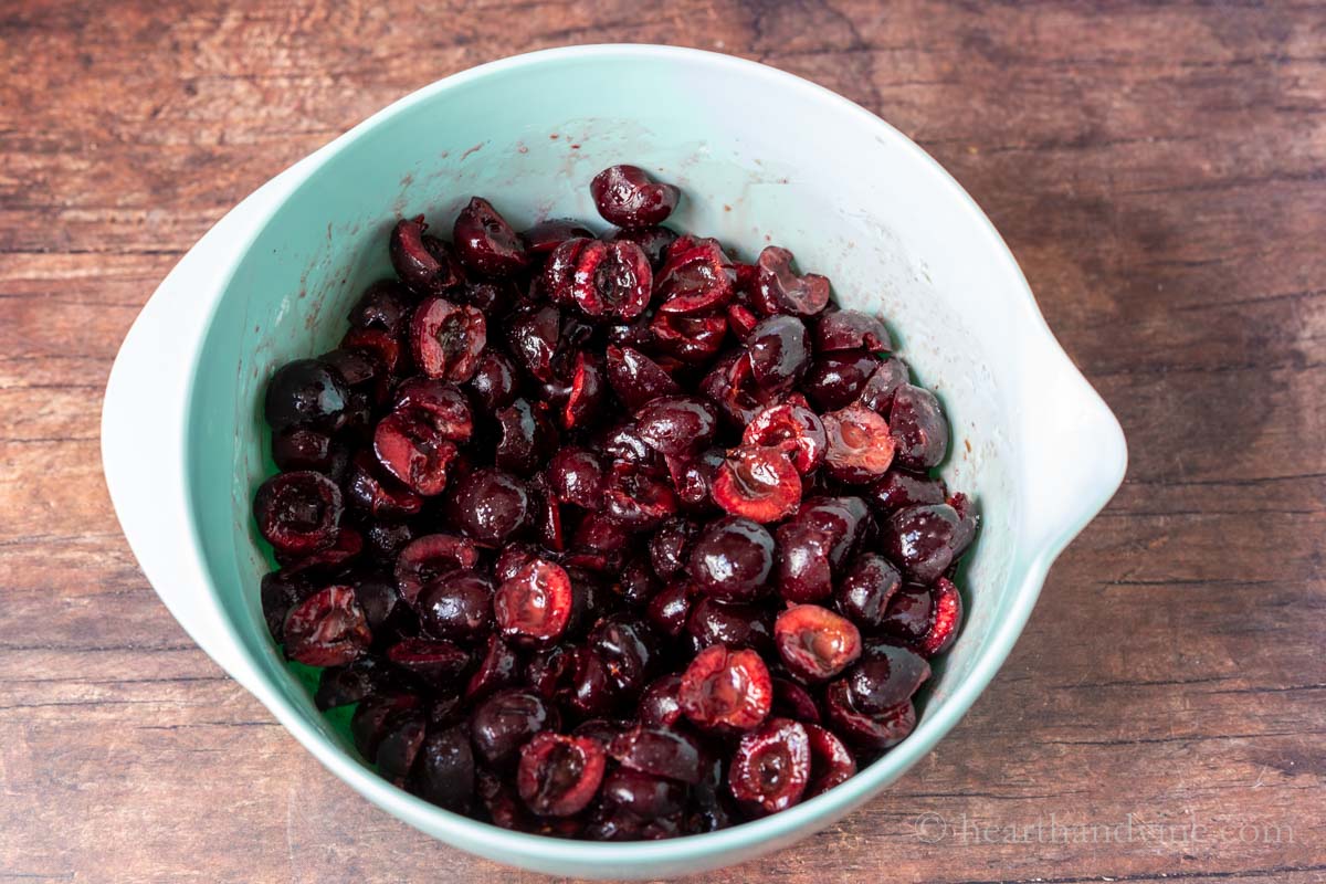 Pitted cherries with lemon juice, sugar and cornstarch.