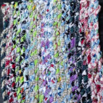 Close up look at potholders made with fabric twine.