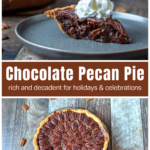 A slice of chocolate pecan pie over the entire pie.
