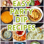 Collage of hot and cold dips for game day.