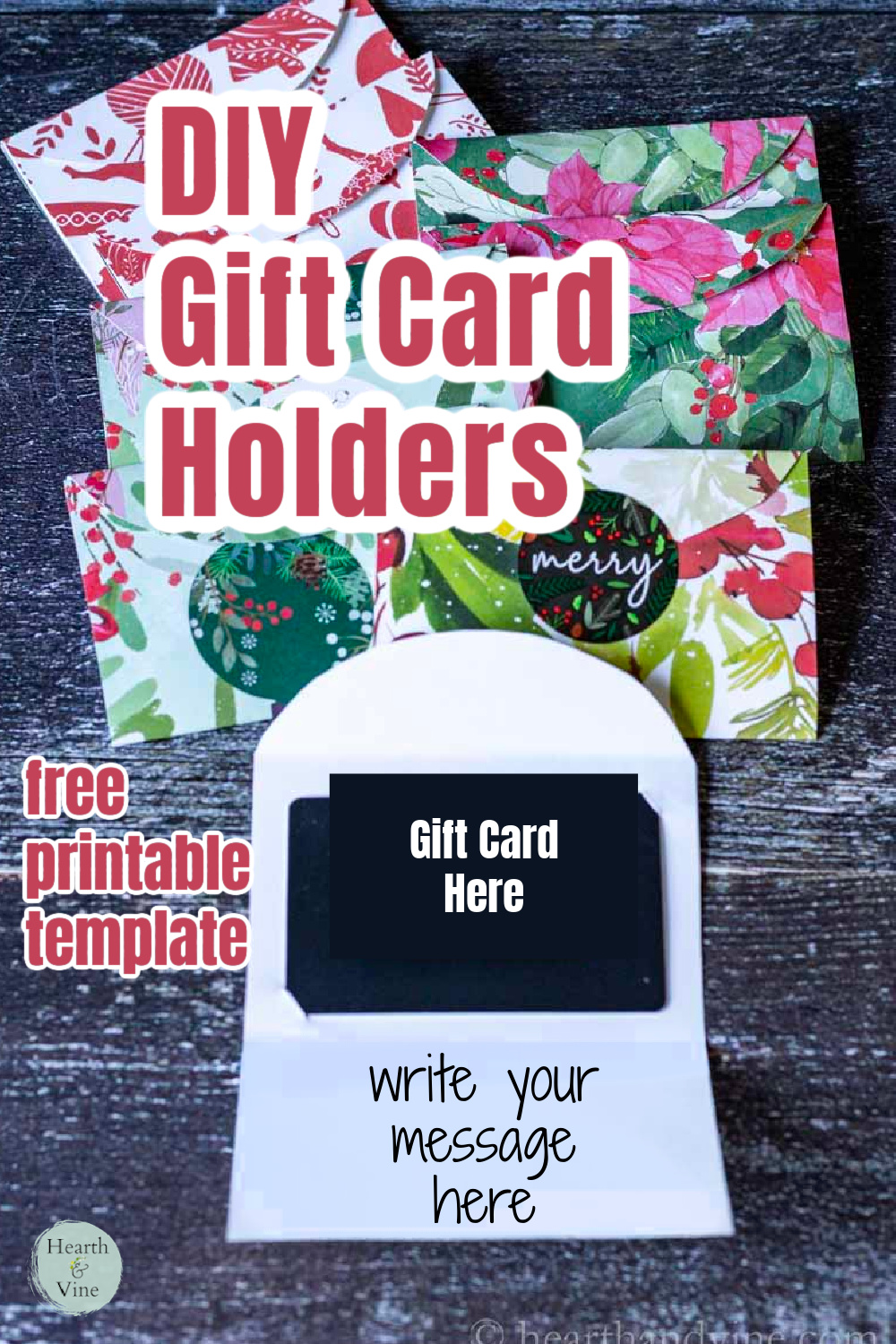 Holiday gift card holders with one open to show space for the card and your own message.