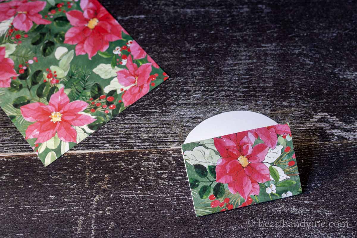 The bottom of the gift card holder folded to the top.