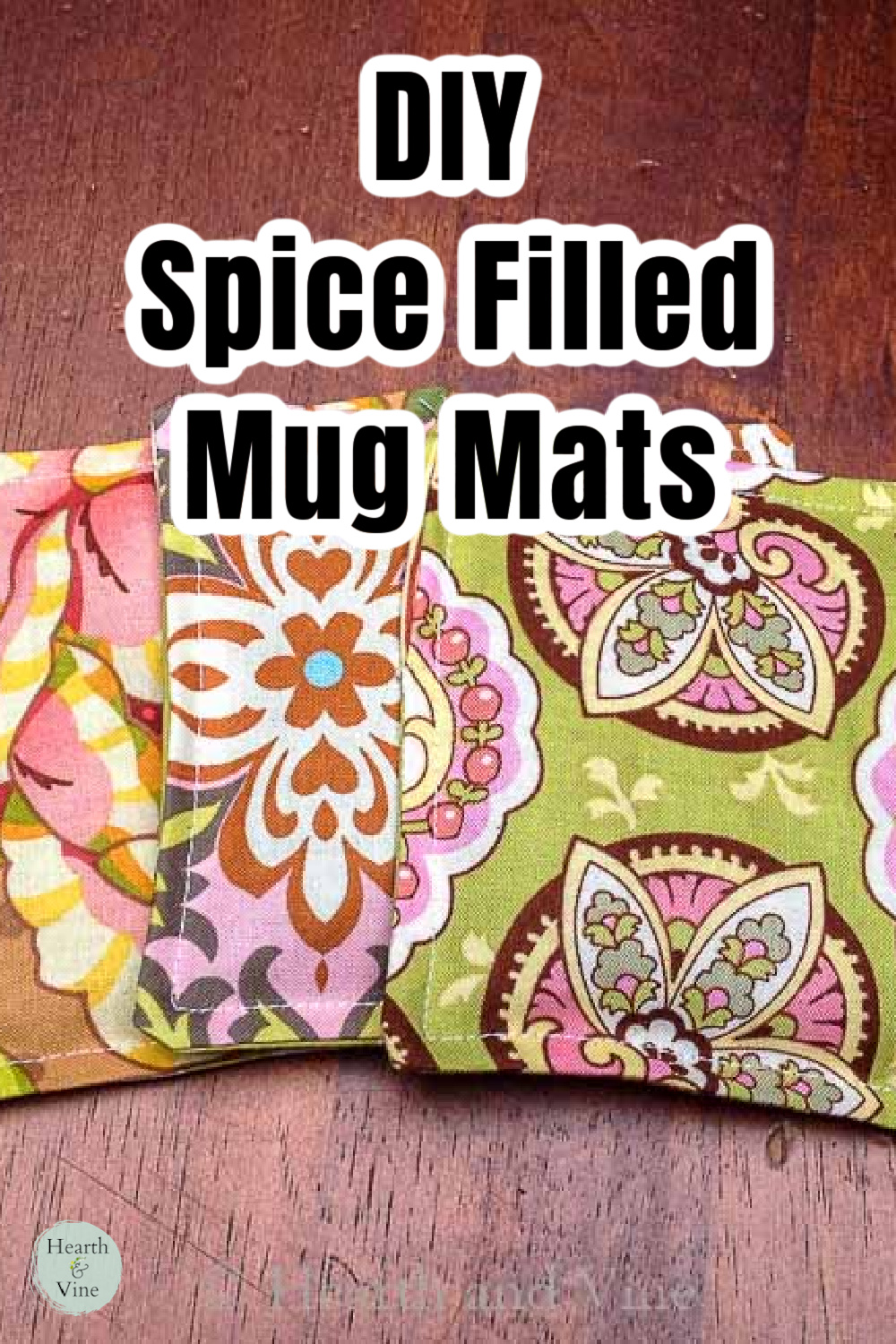 Three handmade spice filled mug mats.