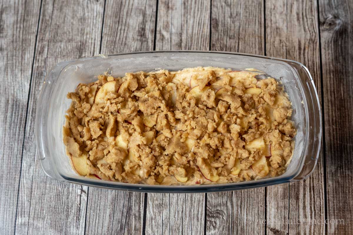 Apple loaf bread ready to be baked in the oven.