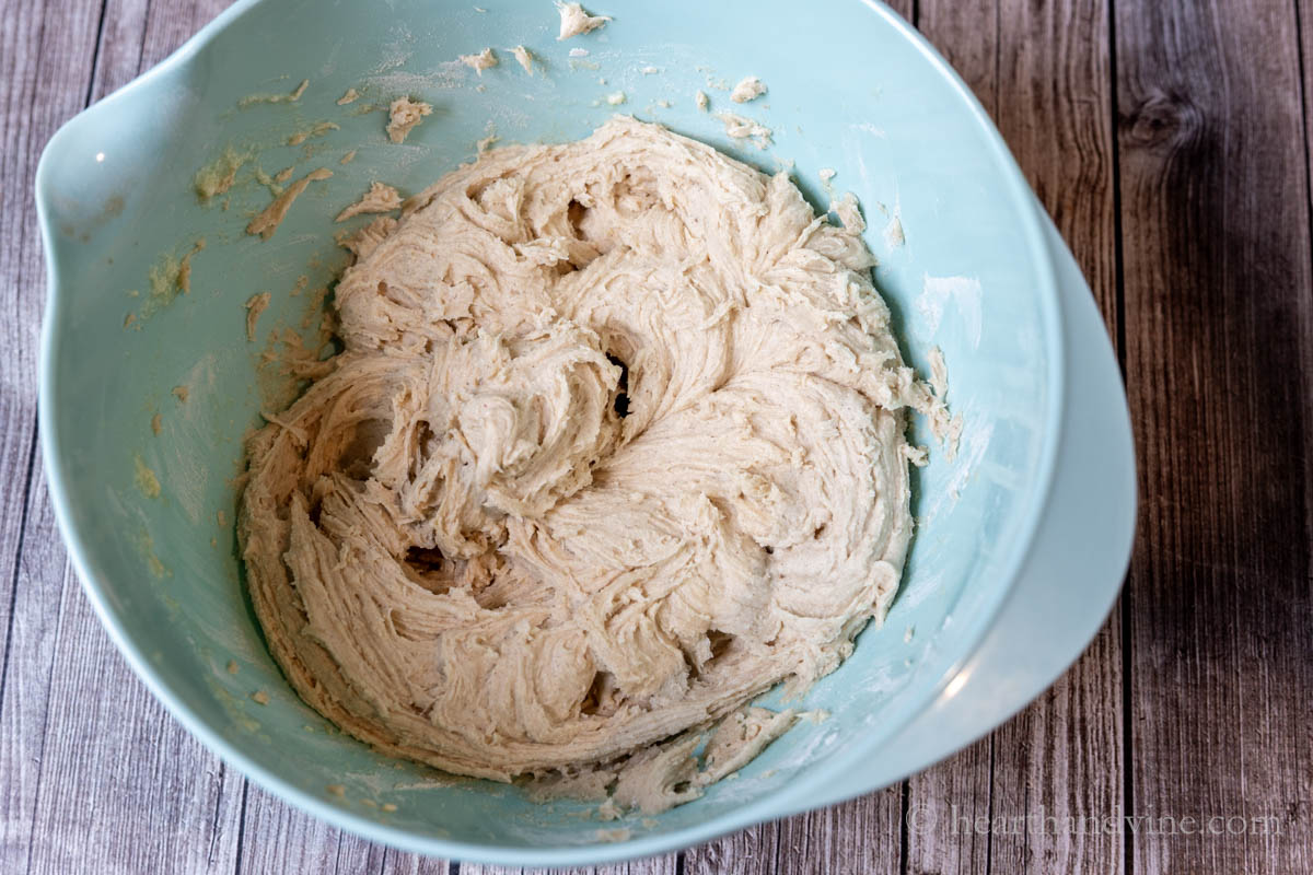 Apple bread batter in a large mixing bowl.