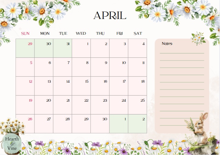 April 2026 botanical calendar.