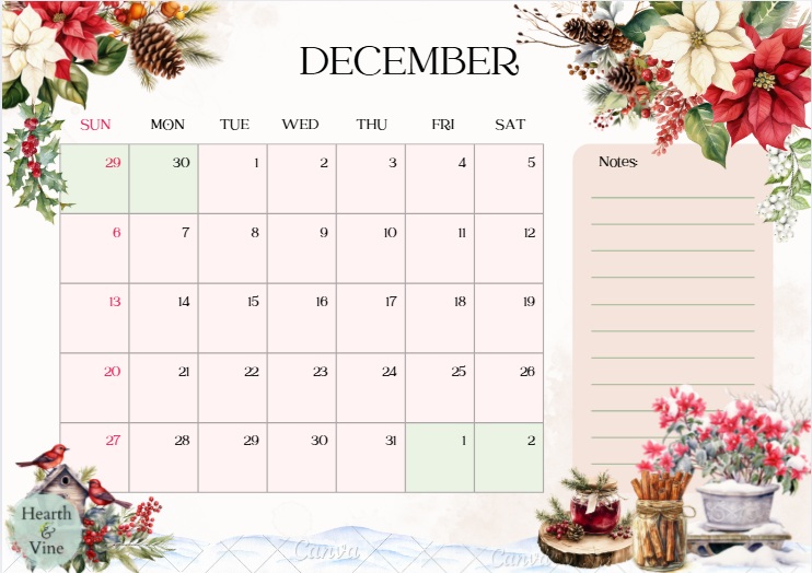 December 2026 botanical calendar.