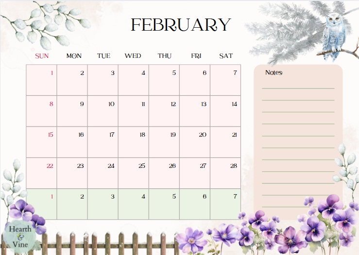 February 2026 botanical calendar.