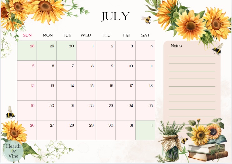 July 2026 botanical calendar.