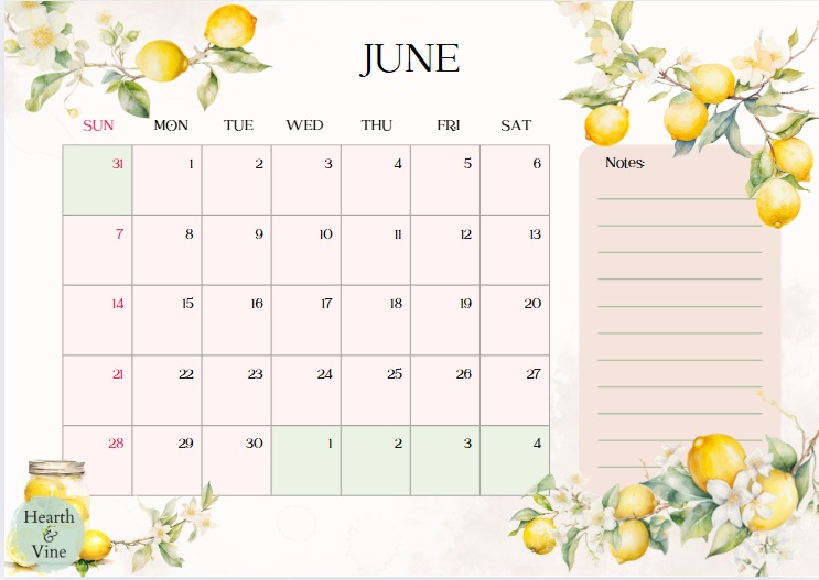 June 2026 botanical calendar.