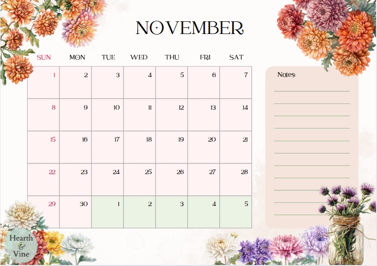 November 2026 botanical calendar.