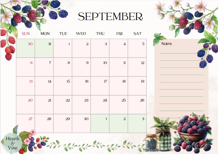 September 2026 botanical calendar.