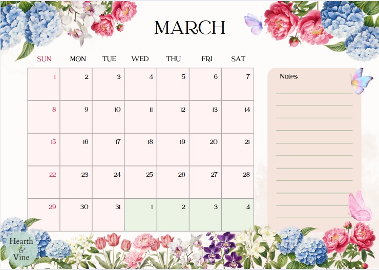 March 2026 botanical calendar.