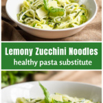 Bowl of Zoodles with lemon and Parmesan cheese over the same with a side view.