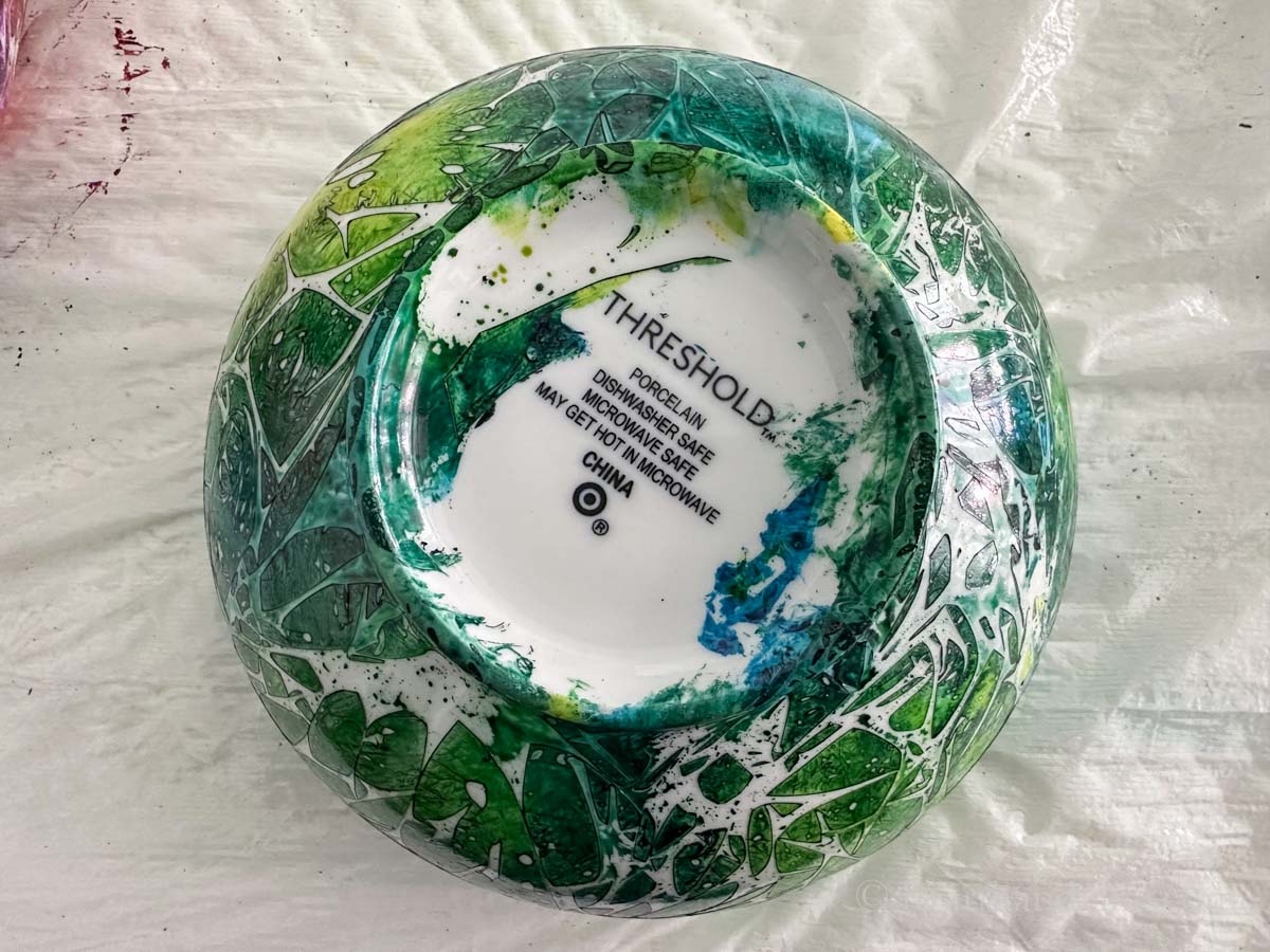 Bottom of the bowl showing the messy ink needing to be removed.