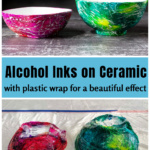 Two alcohol inks with plastic techniques over the same with wrap still on.