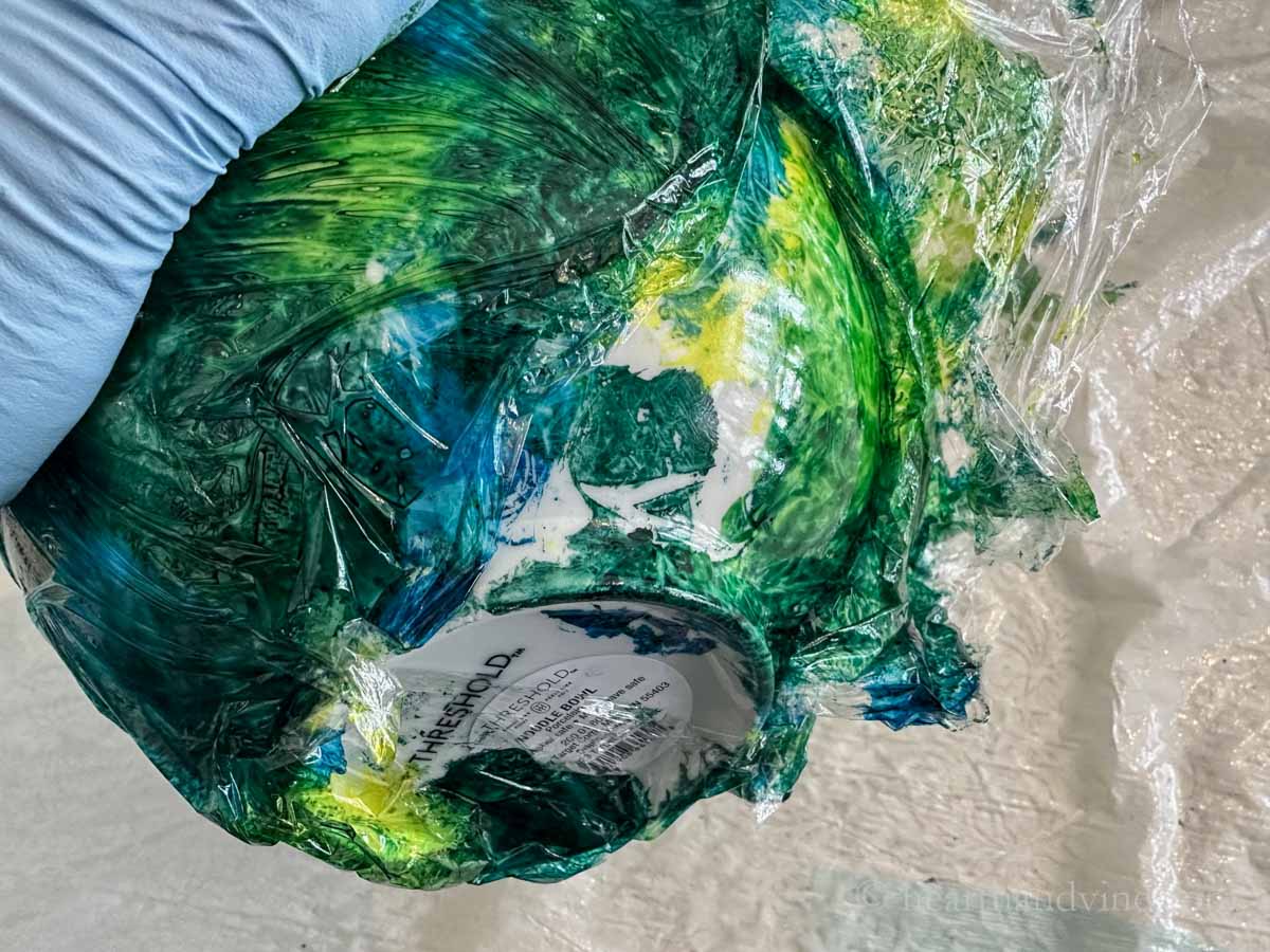 Lifted plastic from bowl showing white space.