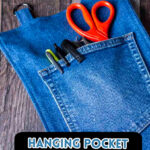 A close up of a folded jean pocket organizer.