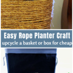 Partial view of a rope planter over the original box and spool of rope.