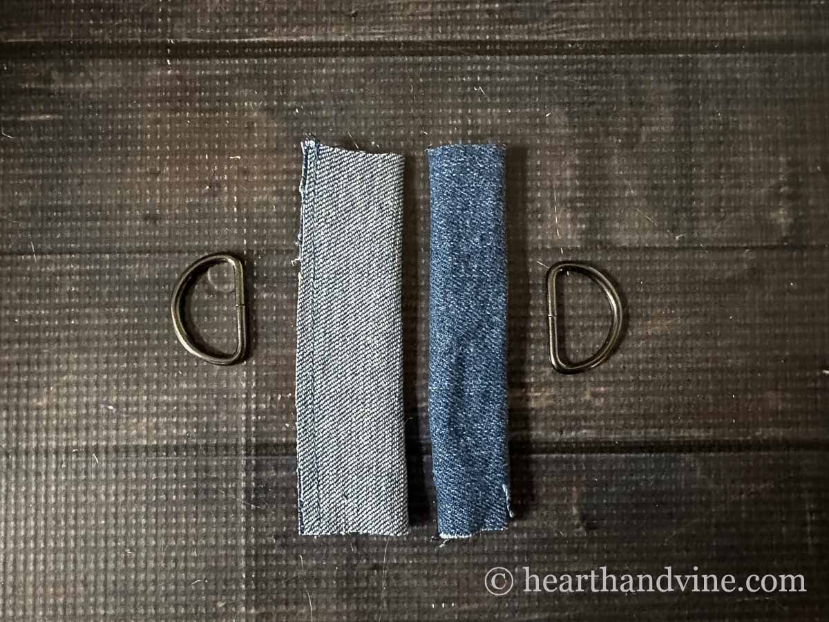 Denim straps made and two D rings.
