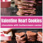 Stacks of chocolate heart cookies over the same with singles.