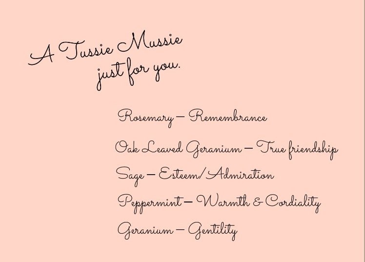 Note tag with meanings of flowers for a tussie mussie.