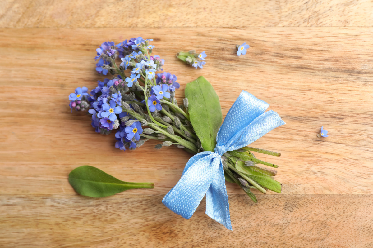 Small tussie mussie of forget me knot flowers.
