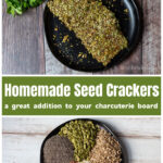 Seed crackers on a plate over a plate with each seed amount.