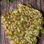 A stack of homemade seed crackers.