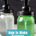Green and clear glass soap dispensers.